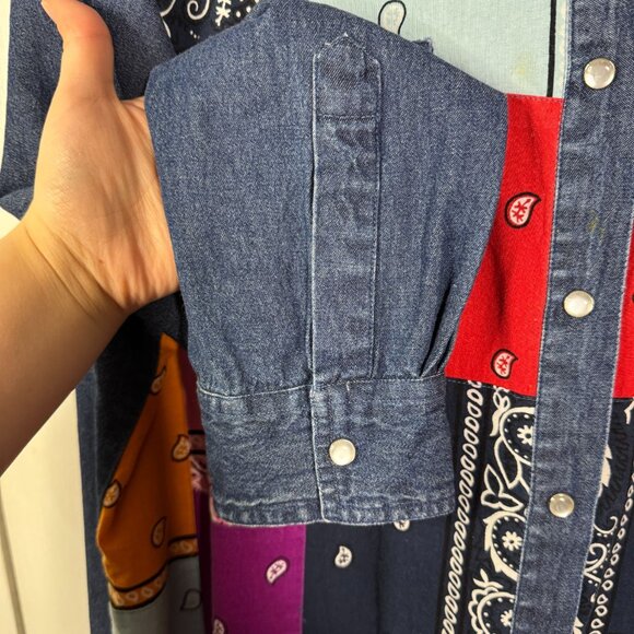 Lemongrass Western Denim Bandana Patchwork Shirt SZ Large - Picture 5 of 9